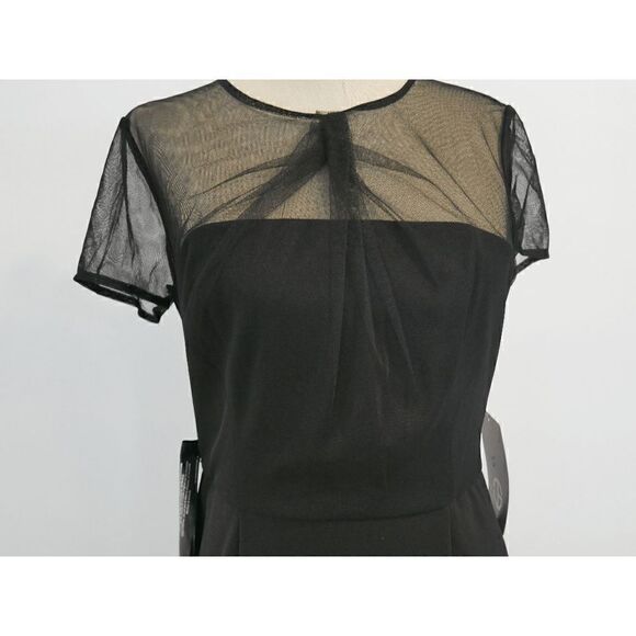 JS COLLECTION Women's Black Short Sleeve Illusion Neckline Sheath Dress 2 - Picture 6 of 12